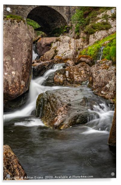 Bridge Waterfall Snowdonia Acrylic by Adrian Evans