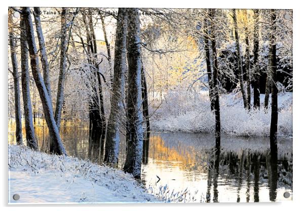 River in Winter Pastels, Watercolour Acrylic by Taina Sohlman