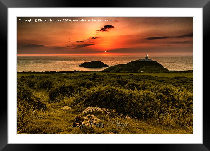 Strumble Head Lighthouse, sunset Framed Mounted Print by Richard Morgan
