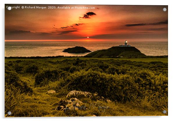 Strumble Head Lighthouse, sunset Acrylic by Richard Morgan