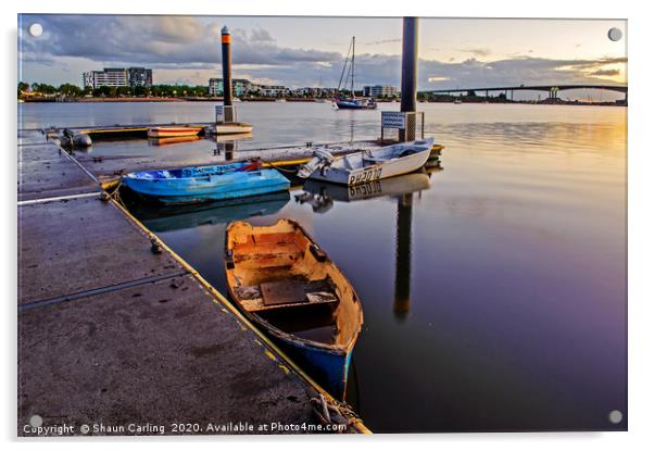 Brisbane River Boats Acrylic by Shaun Carling