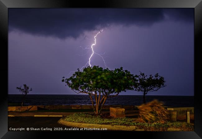 Lightning Over Morton Bay Framed Print by Shaun Carling