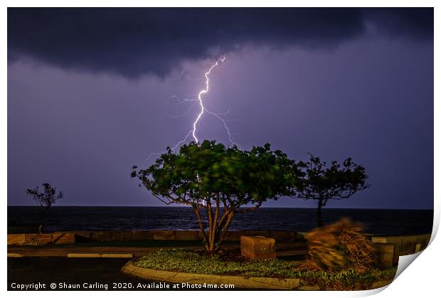 Lightning Over Morton Bay Print by Shaun Carling