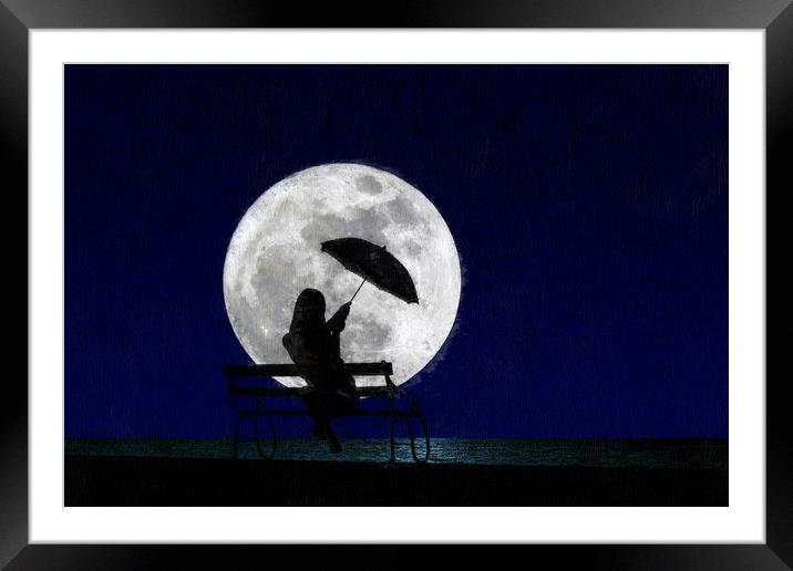 girl and moon Framed Mounted Print by Robert Deering