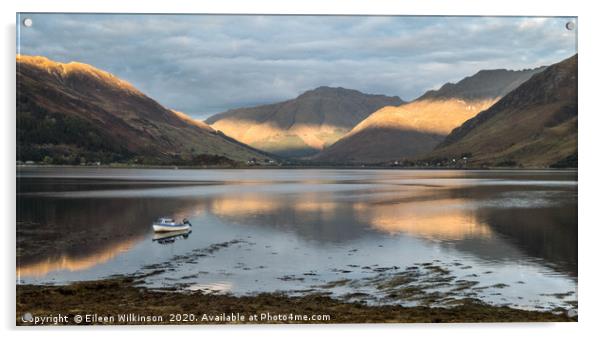 Loch Duich from the shore of Ratagan Glen Shiel  Acrylic by Eileen Wilkinson ARPS EFIAP