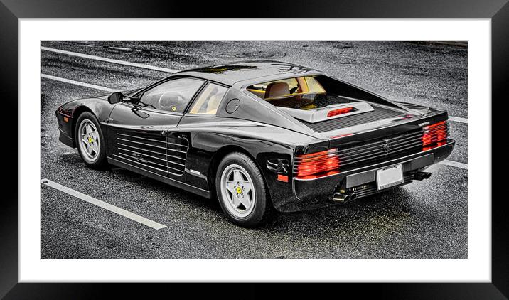 Black Ferrari Testarossa Framed Mounted Print by Darryl Brooks