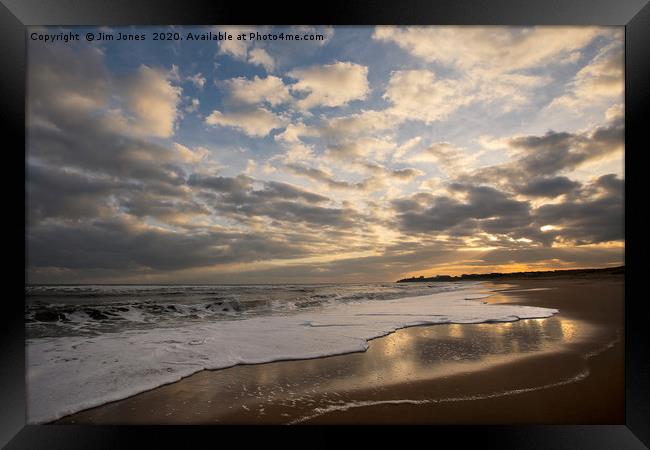 Daybreak on the beach Framed Print by Jim Jones