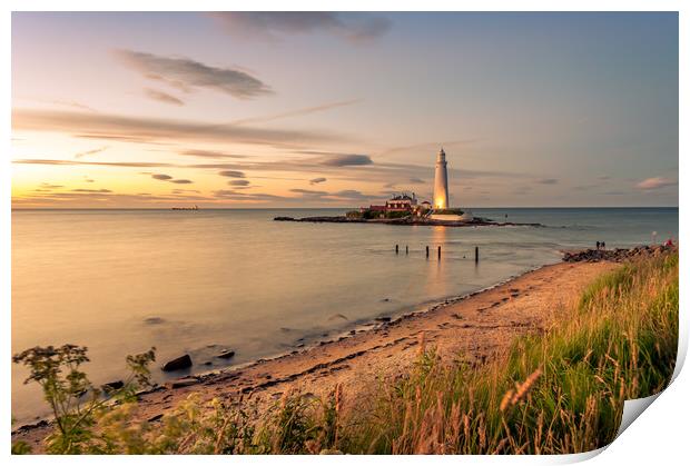 Beautiful landscape at St Mary's lighthouse Print by Naylor's Photography