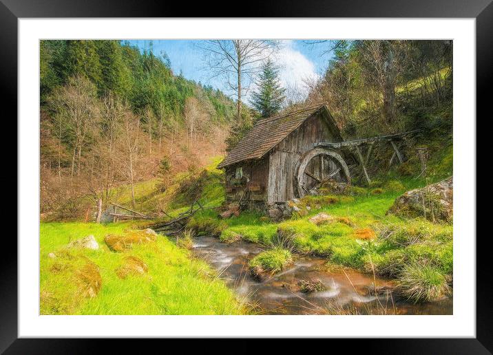 Old Mill by the Stream Framed Mounted Print by Robert Deering