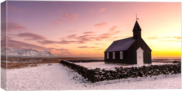 Black Church at Burdir Sunrise Canvas Print by Barry Maytum