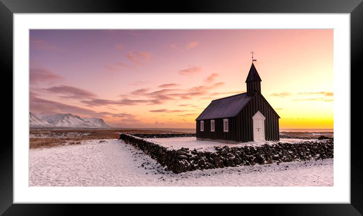 Black Church at Burdir Sunrise Framed Mounted Print by Barry Maytum