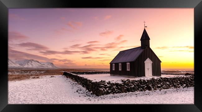 Black Church at Burdir Sunrise Framed Print by Barry Maytum