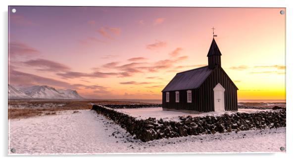 Black Church at Burdir Sunrise Acrylic by Barry Maytum