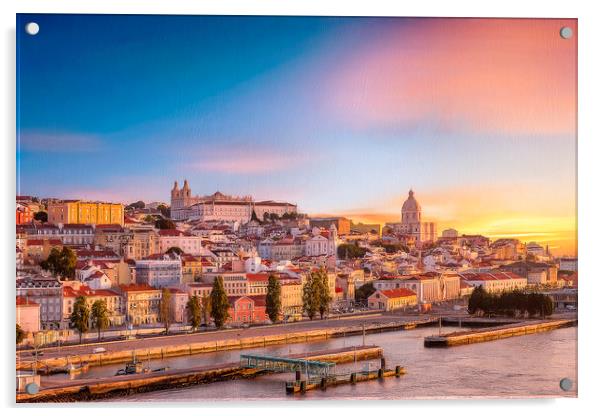 Lisbon Skyline Acrylic by Robert Deering