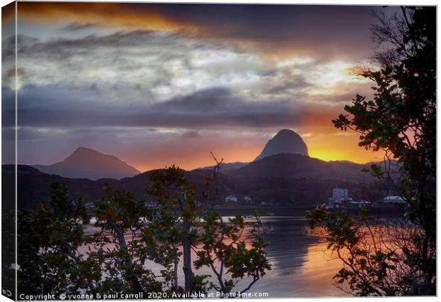 Sunrise behind Canisp and Sulvien, Lochinver Canvas Print by yvonne & paul carroll
