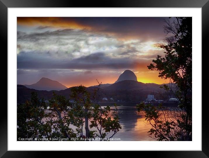 Sunrise behind Canisp and Sulvien, Lochinver Framed Mounted Print by yvonne & paul carroll