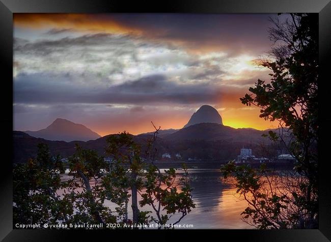 Sunrise behind Canisp and Sulvien, Lochinver Framed Print by yvonne & paul carroll