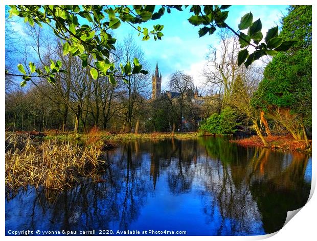 Glasgow University tower from Kelvingrove Park Print by yvonne & paul carroll