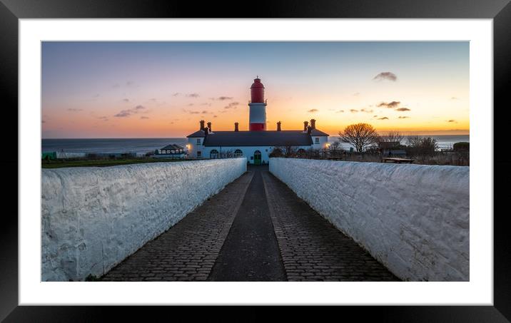 Souter Lighthouse sunrise Framed Mounted Print by Marcia Reay
