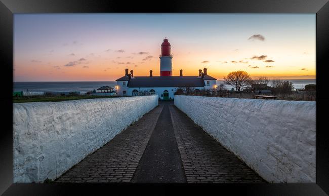 Souter Lighthouse sunrise Framed Print by Marcia Reay