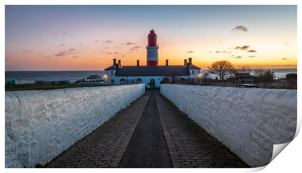 Souter Lighthouse sunrise Print by Marcia Reay