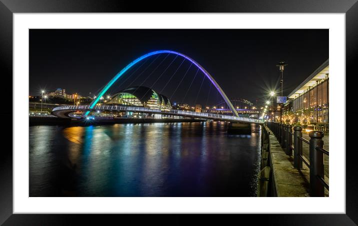 Newcastle Quayside at night Framed Mounted Print by Marcia Reay