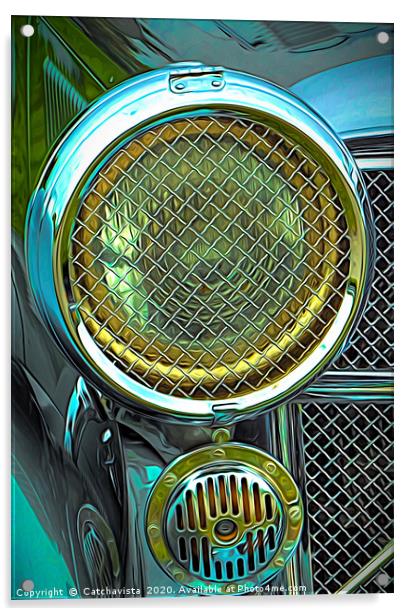 Glistening Heritage: Vintage Car Spotlight Acrylic by Catchavista 