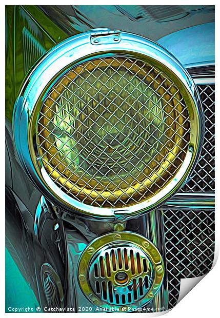 Glistening Heritage: Vintage Car Spotlight Print by Catchavista 
