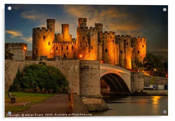 Lights On Conwy Castle Acrylic by Adrian Evans