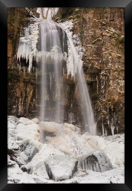 A Frozen Melincourt Waterfall, Resolven Framed Print by Dan Santillo