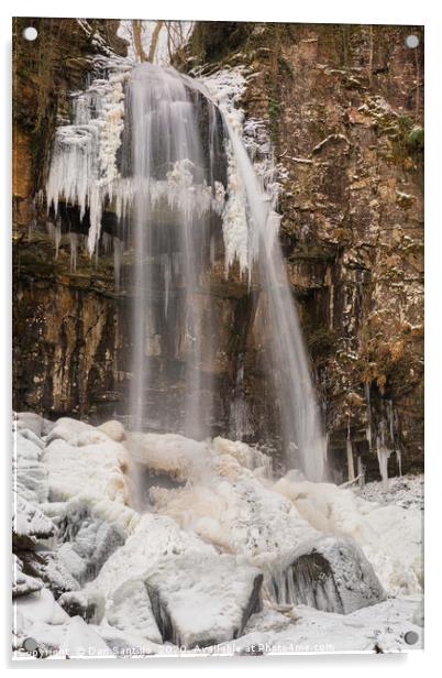 A Frozen Melincourt Waterfall, Resolven Acrylic by Dan Santillo