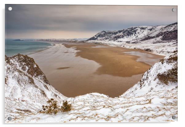 Rhossili Bay in the winter Acrylic by Dan Santillo