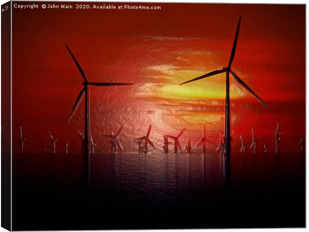 Windmills at Sunset (Digital Art)  Canvas Print by John Wain
