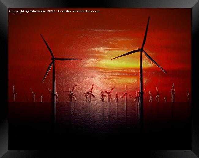 Windmills at Sunset (Digital Art)  Framed Print by John Wain