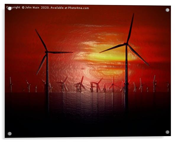 Windmills at Sunset (Digital Art)  Acrylic by John Wain