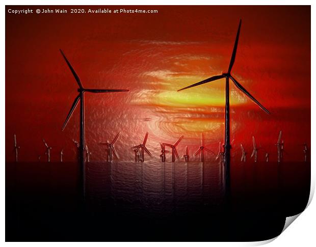 Windmills at Sunset (Digital Art)  Print by John Wain