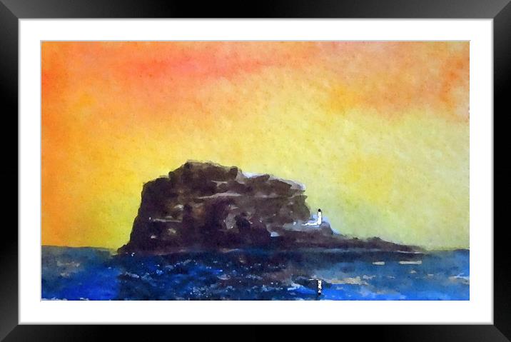 BASS ROCK  HAND PAINTING Framed Mounted Print by dale rys (LP)