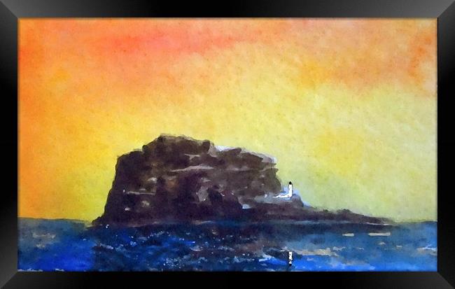 BASS ROCK  HAND PAINTING Framed Print by dale rys (LP)