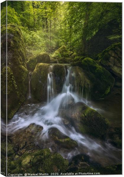 Waterfall in a fairytale-like forest Canvas Print by Manuel Martin