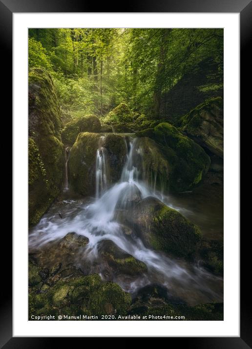 Waterfall in a fairytale-like forest Framed Mounted Print by Manuel Martin