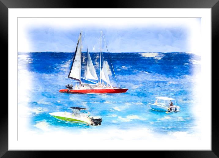 Caribbean Catamaran Art Framed Mounted Print by David Pyatt
