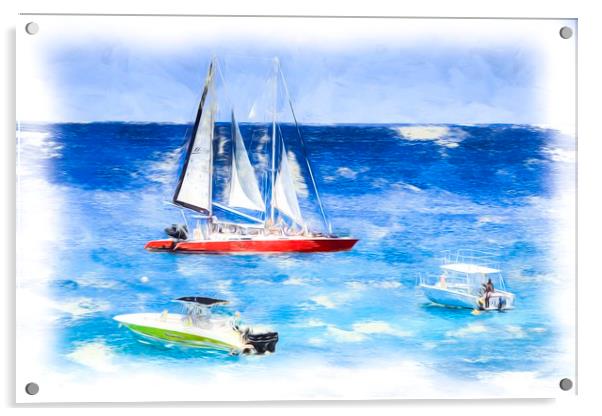 Caribbean Catamaran Art Acrylic by David Pyatt