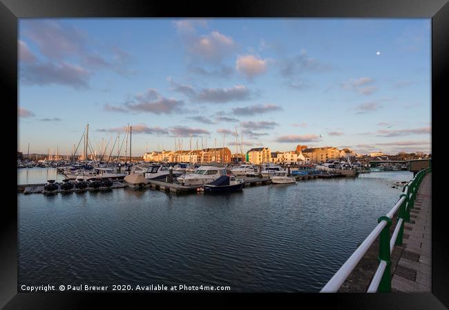 Weymouth Marina with the moon Framed Print by Paul Brewer