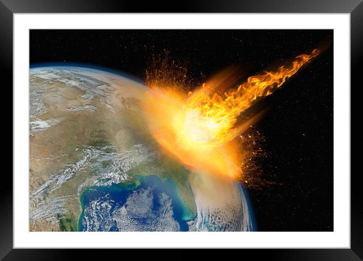 Dangerous asteroid hits planet Earth Framed Mounted Print by Łukasz Szczepański