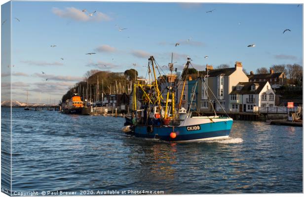 Trawler Fishing Boat in Weymouth Harbour Canvas Print by Paul Brewer