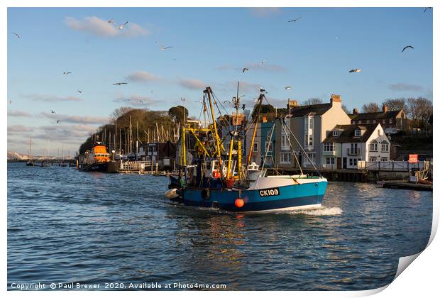 Trawler Fishing Boat in Weymouth Harbour Print by Paul Brewer