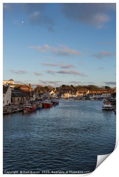 Weymouth Harbour Dorset with the moon Print by Paul Brewer