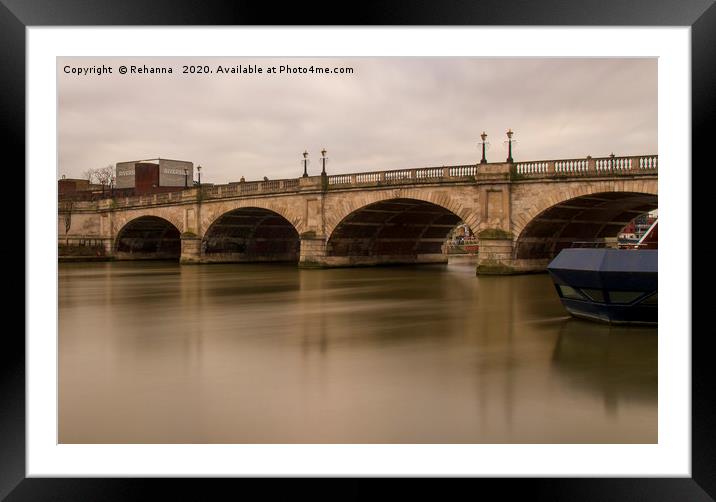 Kingston Bridge with peaceful Thames Framed Mounted Print by Rehanna Neky
