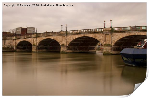 Kingston Bridge with peaceful Thames Print by Rehanna Neky