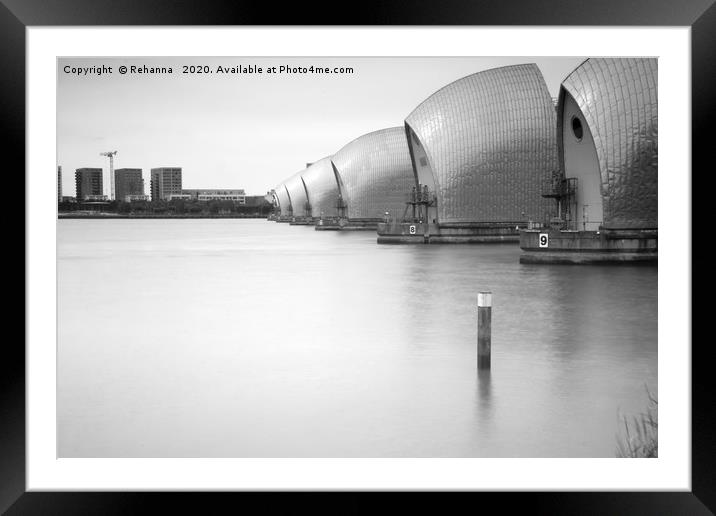 Thames Barrier in black and white Framed Mounted Print by Rehanna Neky